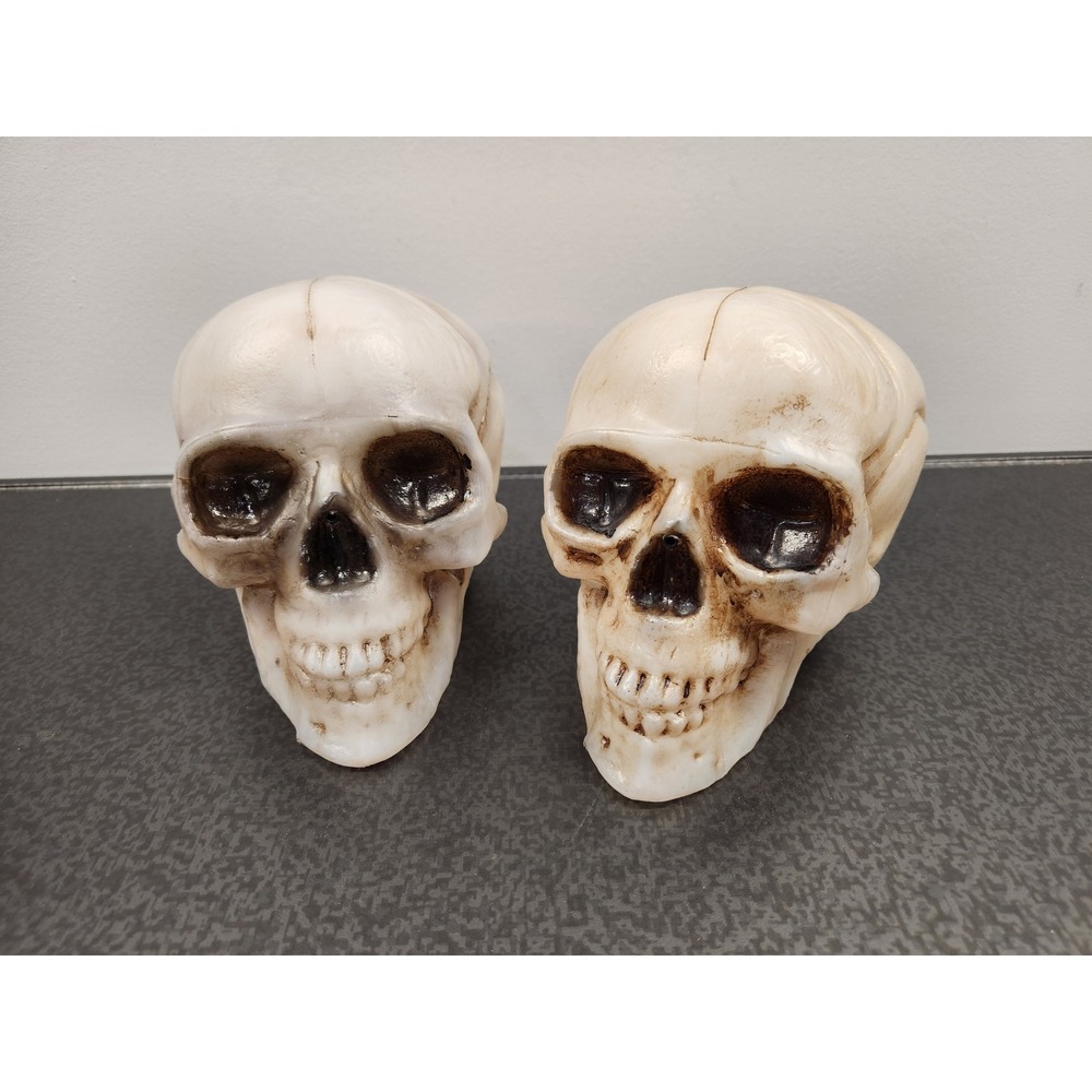 Lot of (2) Gemmy Skull Halloween Decor Animated Motion Sense Light Sound ~ VG